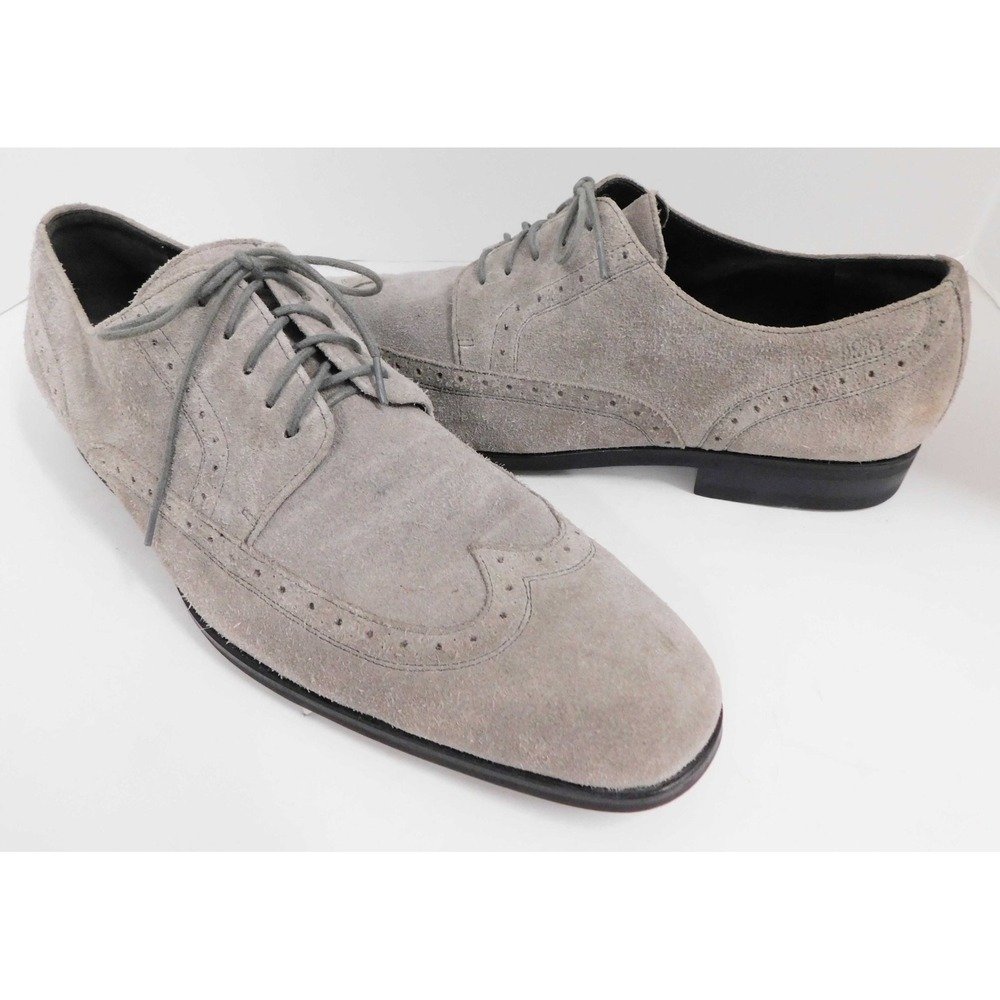 Hugo Boss‎ Black Label Matano Medium Gray Suede Wingtip Lace-Up Shoes  13